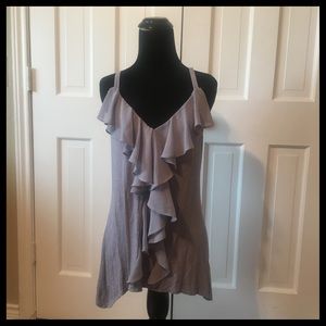 Anthropologie gray ruffled tank, large